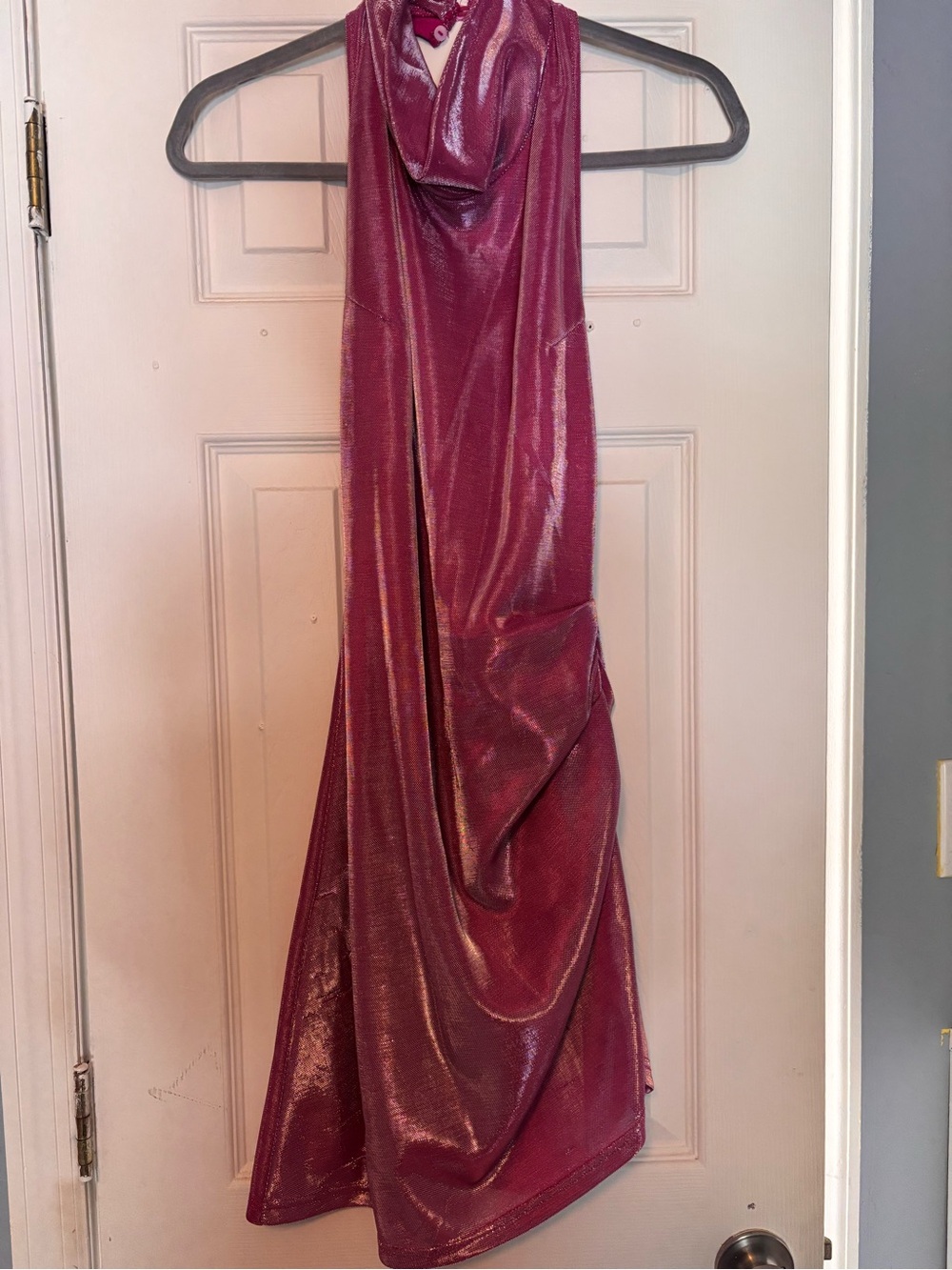 Lulu's Shimmery Magenta Halter Maxi Dress